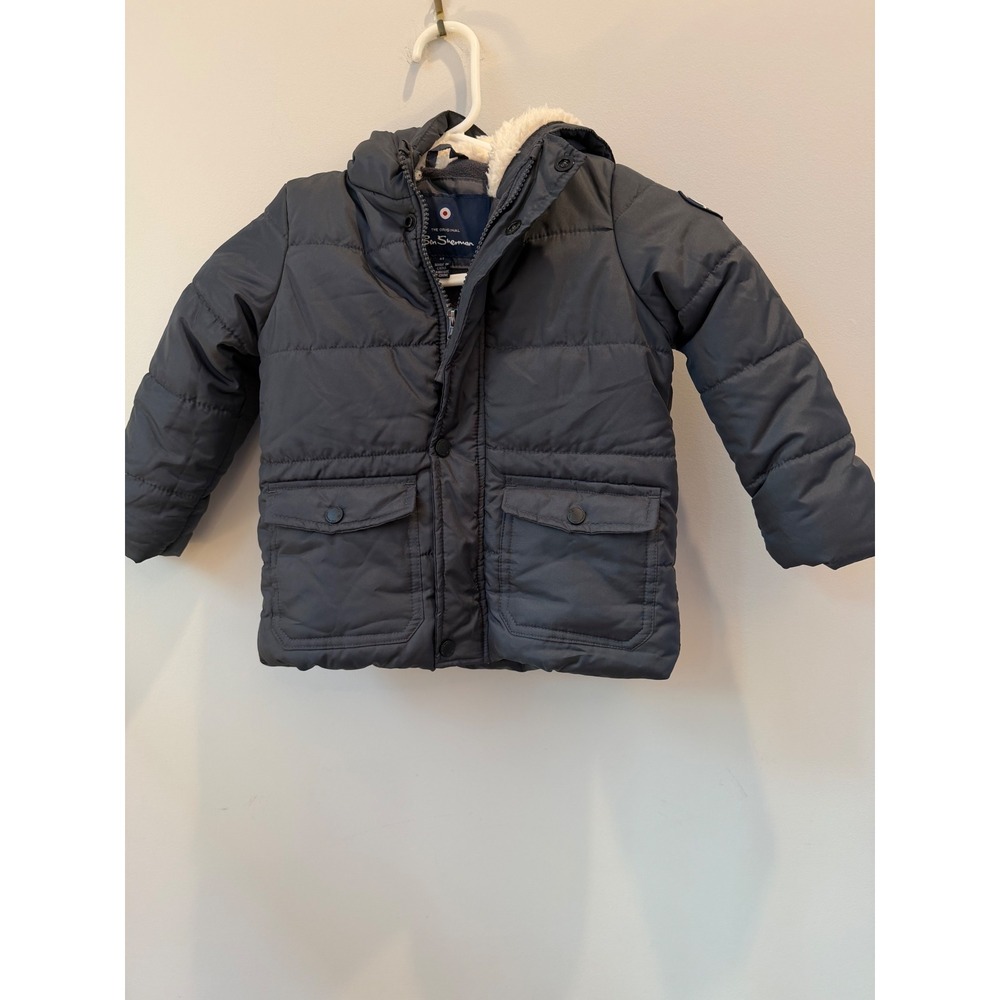 Ben Sherman Boys Gray Puffer Jacket Sherpa Lined Hooded Coat 4T
